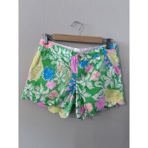 Lilly Pulitzer 5" Inseam Buttercup Scallop Hem Shorts Pink Green Print Size 2